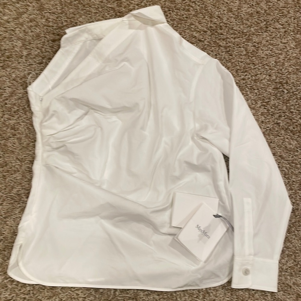 MaxMara SFILATA White Jack One-Shoulder Cotton-poplin shirt. Size 8 BNWT